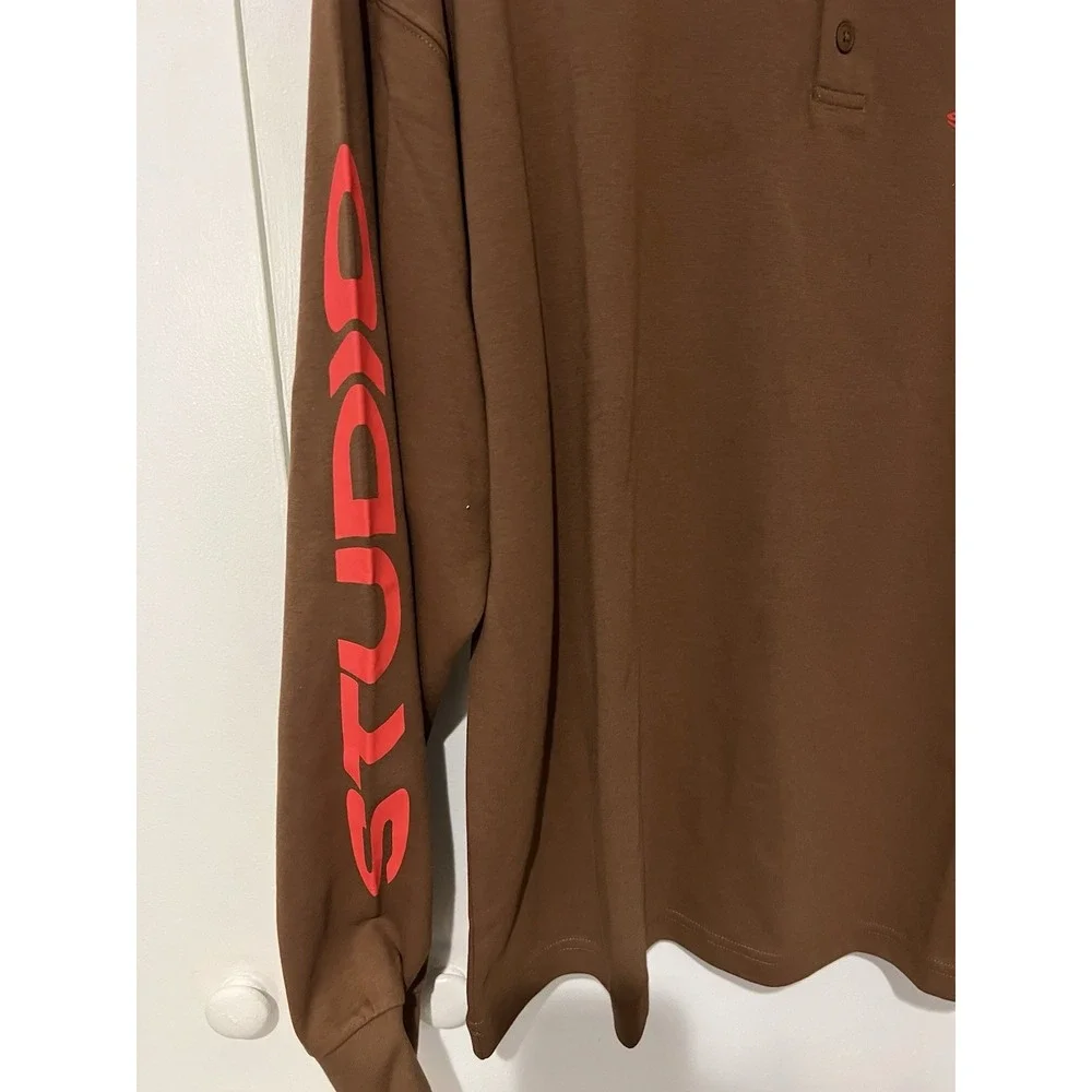 NWT Supervsn Studios Chocolate Brown Long Sleeve Polo Collared Shirt Mens Medium